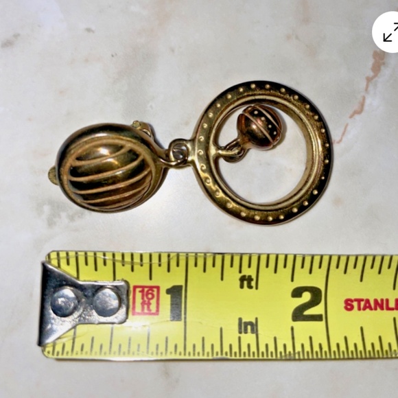 Vintage Gold Tone Drop Dangle Earrings 2" Long Circular Design Statement Jewelry - Picture 2 of 5